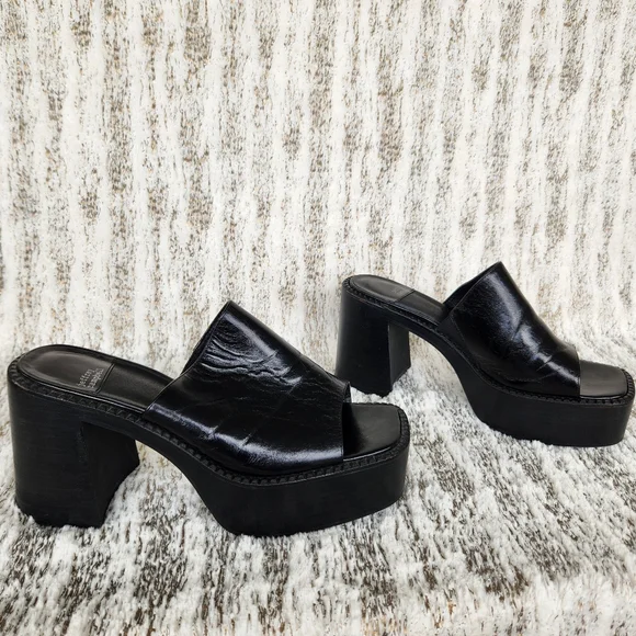 Jeffrey Campbell "Concert Platform Mule" Sandal Black Leather | Women's Size 10 - Picture 8 of 13